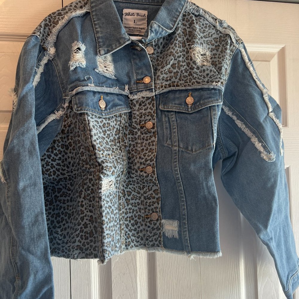White Birch Leopard  Denim Jacket